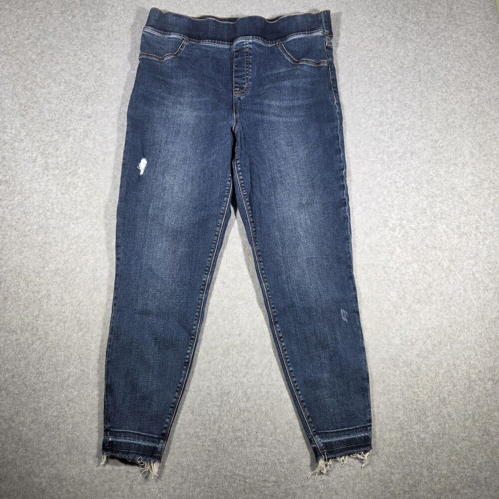 SPANX Womens Jeans 2X Petite Plus Pull On Skinny Blue Distressed Raw Hem